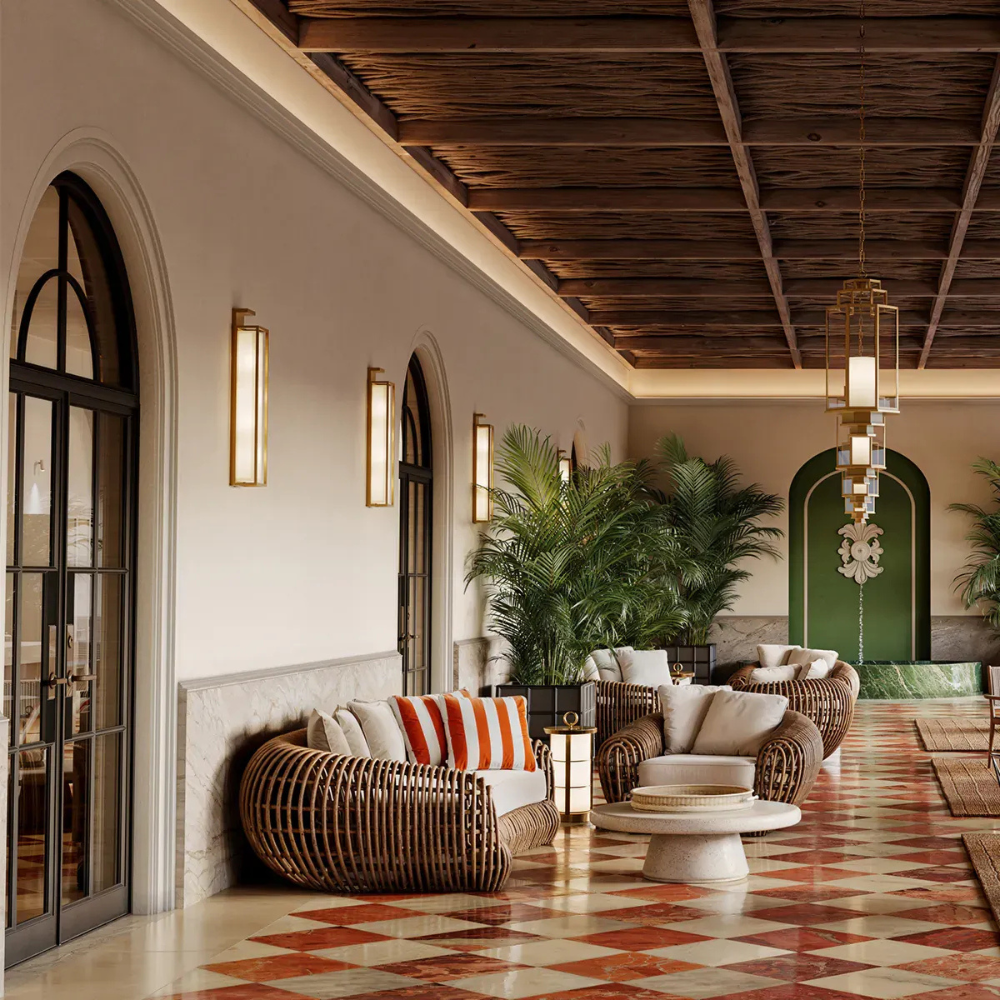 Eichholtz Outdoor Sofa Siderno Faux rattan | viola sand