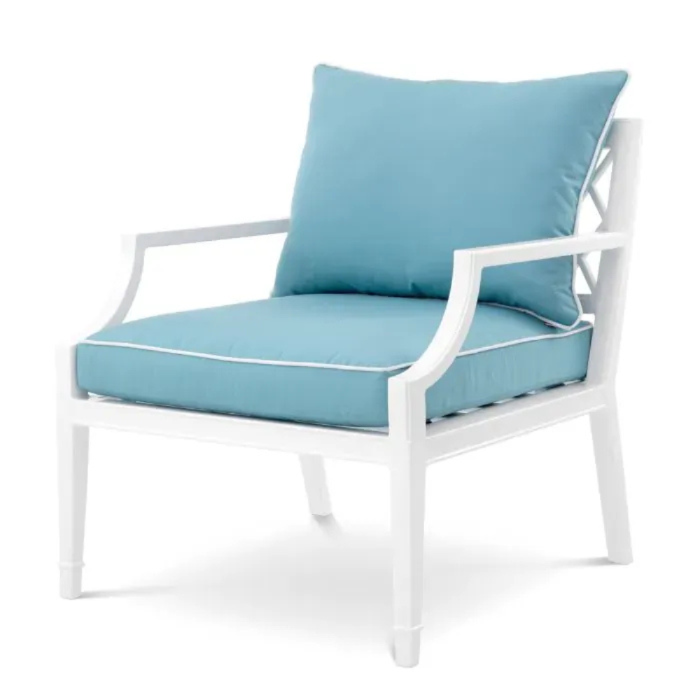 Eichholtz Outdoor Chair Bella Vista White finish | sunbrella mineral blue