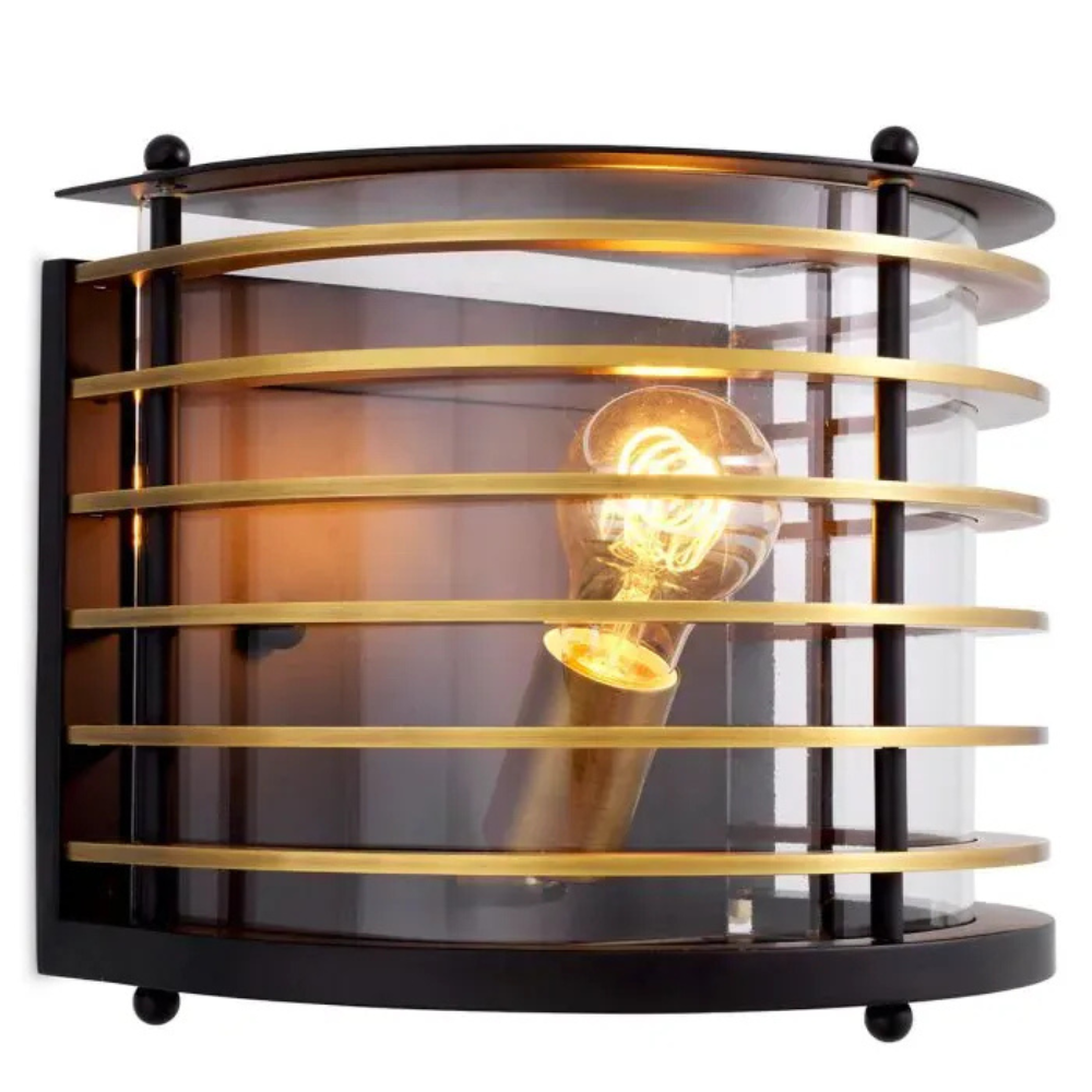 Eichholtz Outdoor Wall Lamp Logan Black finish | antique brass finish | clear glass