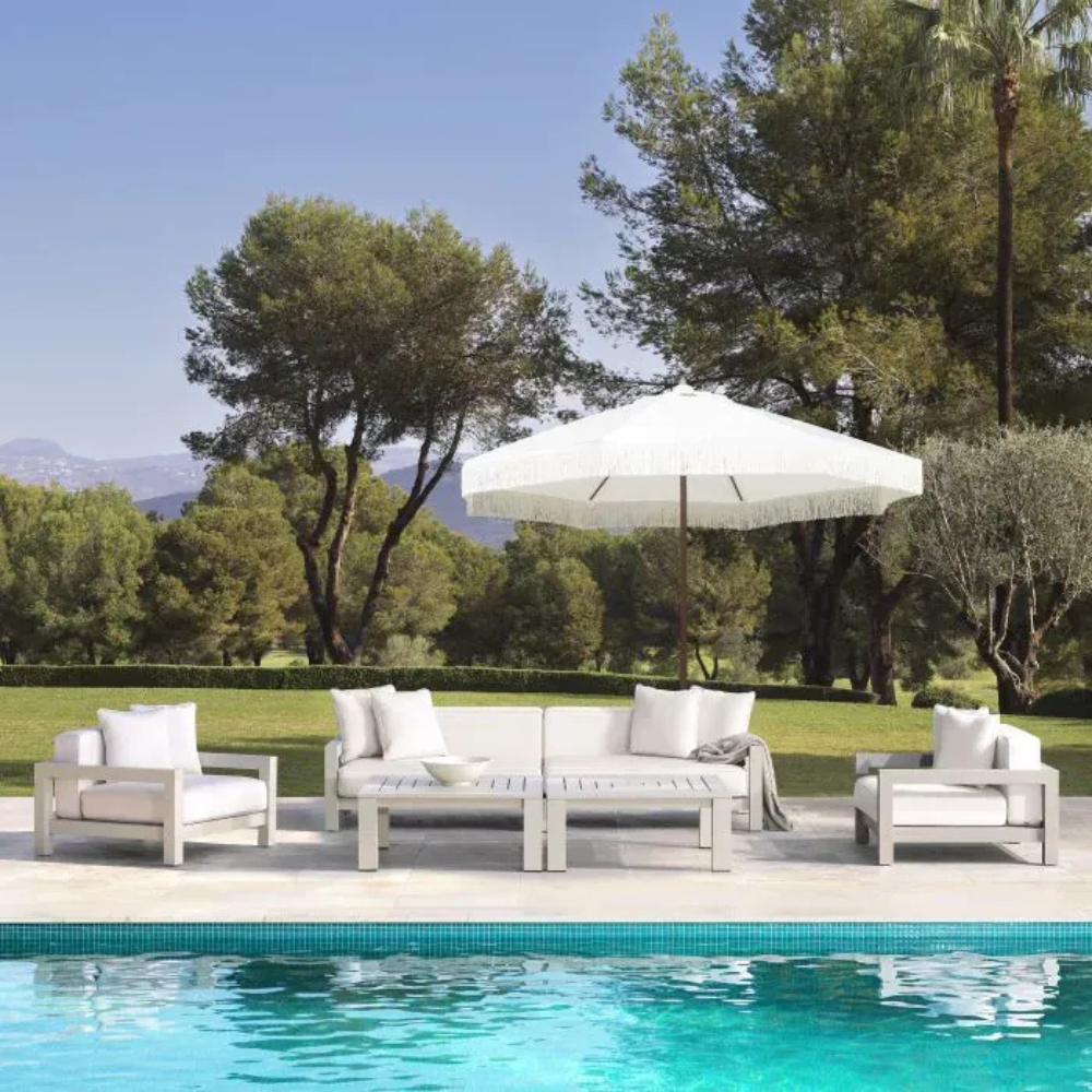 Eichholtz Outdoor Sofa Cap-Antibes Sand finish | sunbrella canvas