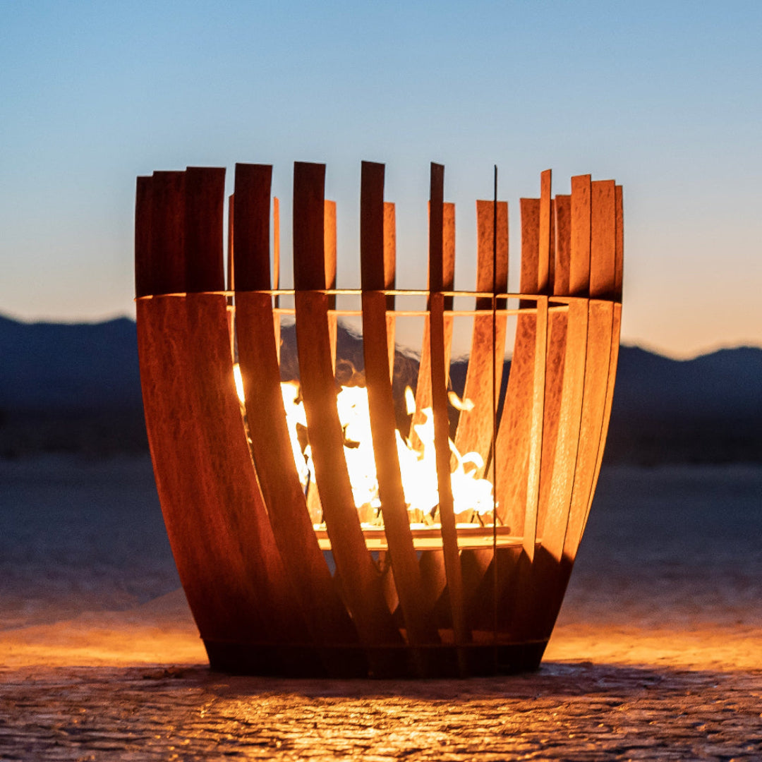 The Outdoor Plus The Aurora Fire Sculpture  Corten Steel