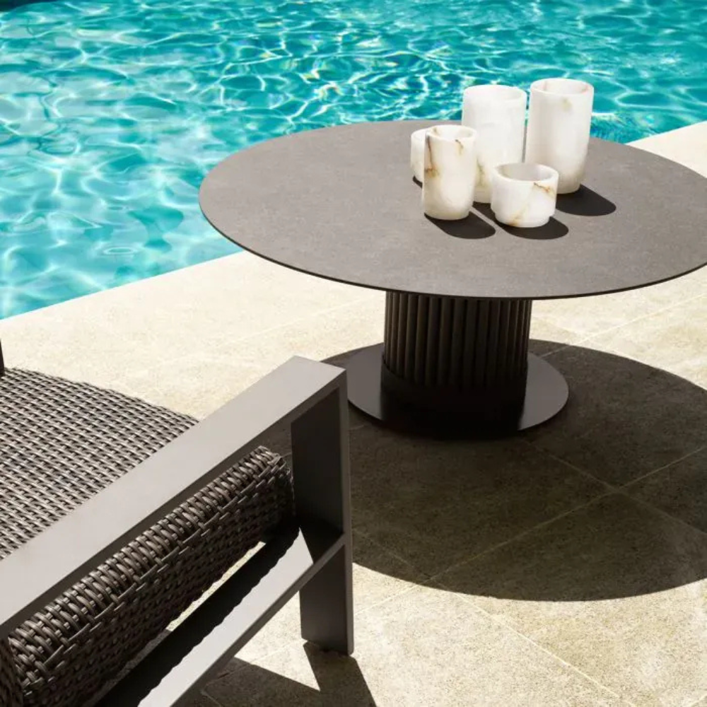 Eichholtz Outdoor Coffee Table Volterra Round Bronze finish | grey ceramic top