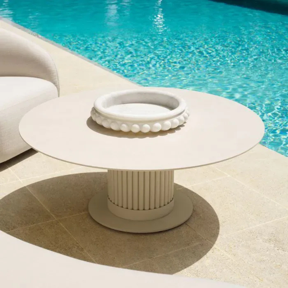 Eichholtz Outdoor Coffee Table Volterra Round Sand finish | cream ceramic top